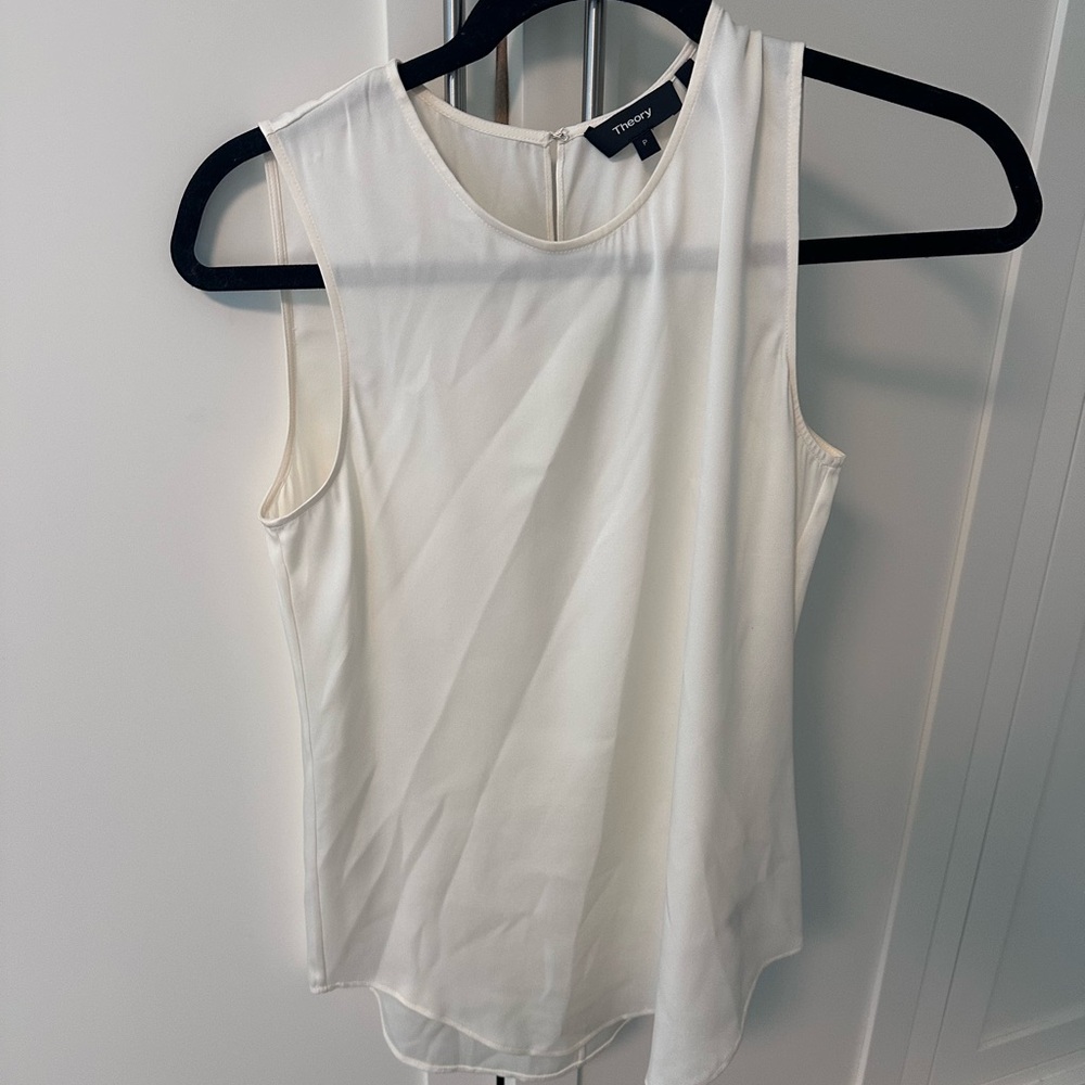 Theory Cream Sleeveless Silk Shell Top